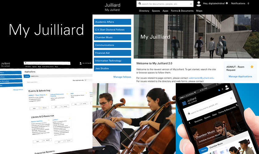 collage of screen images from My Juilliard website